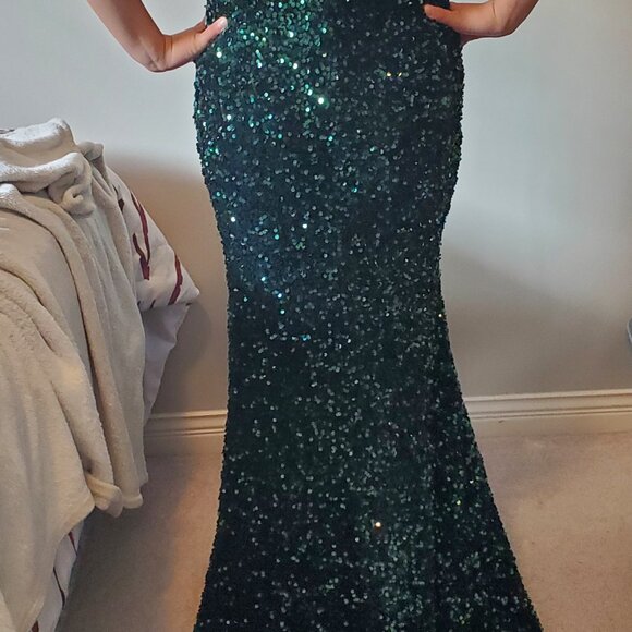Dark Green Sequined Prom Dress - Picture 3 of 4